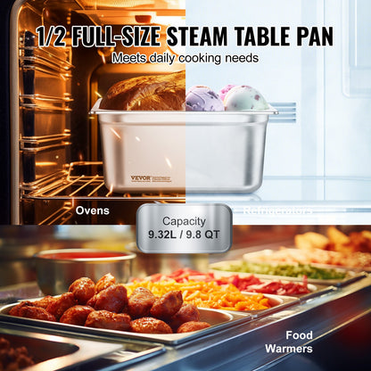 6 Pack Hotel Pans, 1/2 Size Anti-Jam Steam Pan, 0.8mm Thick Stainless Steel Restaurant Steam Table Pan, 6-Inch Deep Commercial Table Pan, Catering Storage Food Pan, For Industrial &amp; Scientific