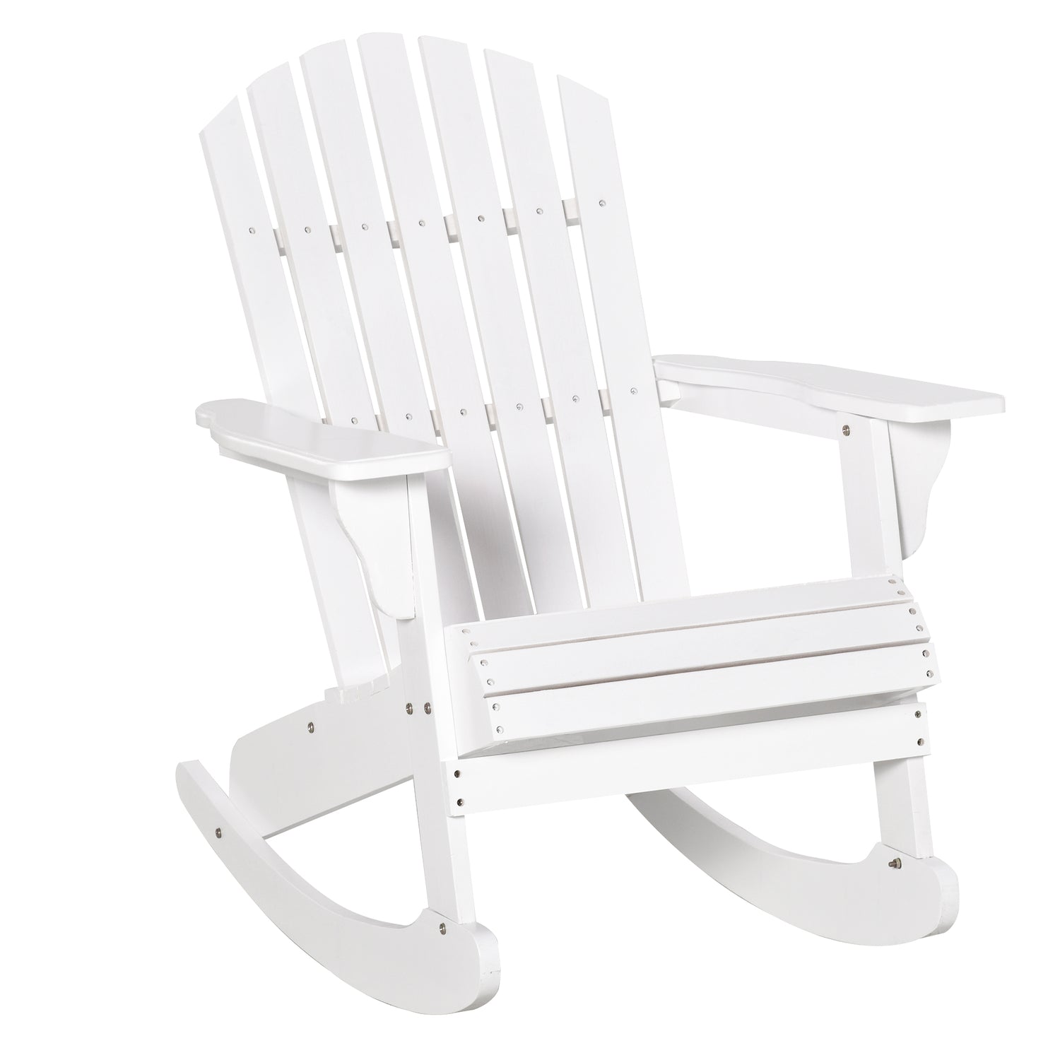 Wooden Adirondack Rocking Chair Outdoor Lounge Chair Fire Pit Seating with Slatted Wooden Design, Fanned Back, White