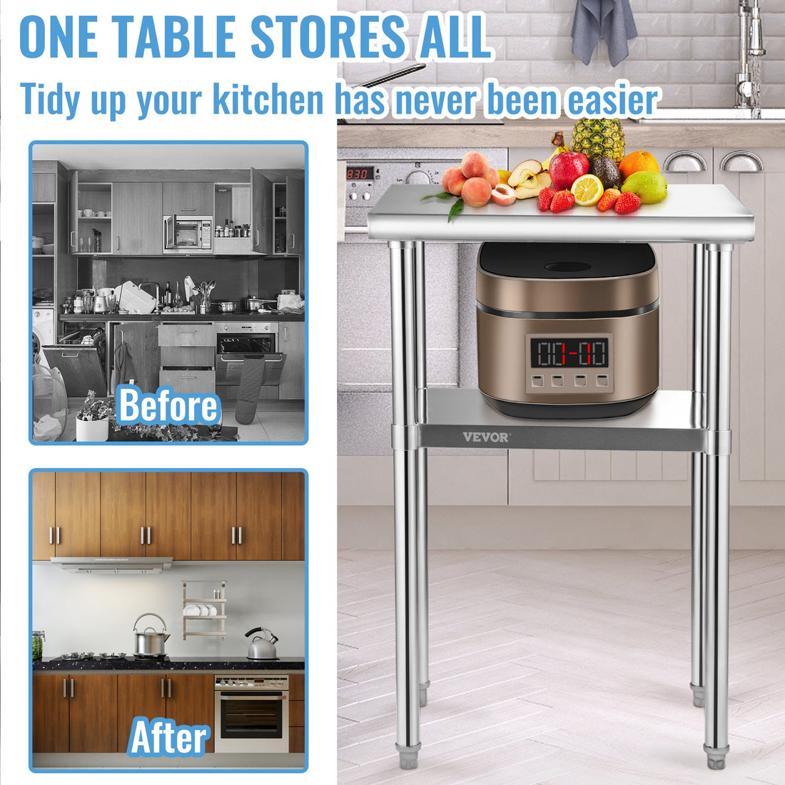 Stainless Steel Prep Table, 24 X 18 X 36 Inch, 600lbs Load Capacity Heavy Duty Metal Worktable With Adjustable Undershelf &amp; Feet, Commercial Workstation For Kitchen Restaurant GarageBackyard