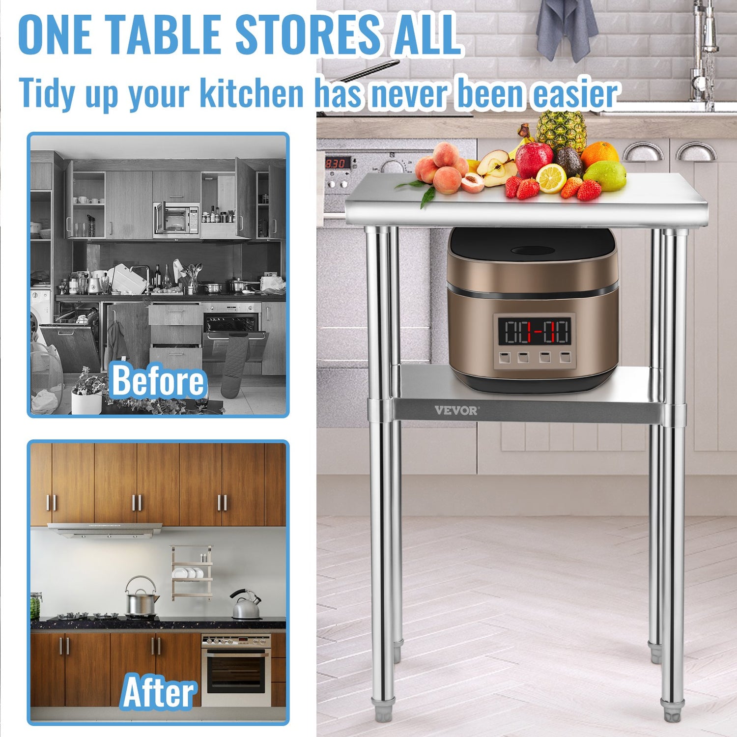 Stainless Steel Prep Table, 24 X 18 X 36 Inch, 600lbs Load Capacity Heavy Duty Metal Worktable With Adjustable Undershelf &amp; Feet, Commercial Workstation For Kitchen Restaurant GarageBackyard