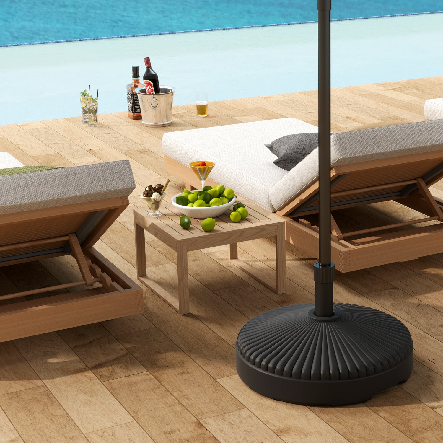 Round Patio Umbrella Base Holder, Heavy Duty Outdoor Umbrella Stand Base, Filled Up to 62lbs with Stand or 51lbs with Water for Garden, Poolside, Black