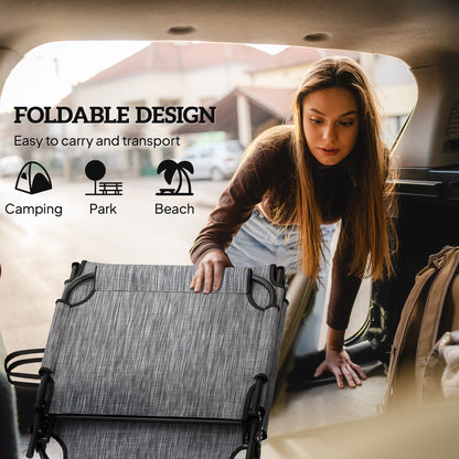 Folding Chaise Lounge Pool Chair with 4-level Reclining Back, Cushion, Side Pocket, Headrest, Gray