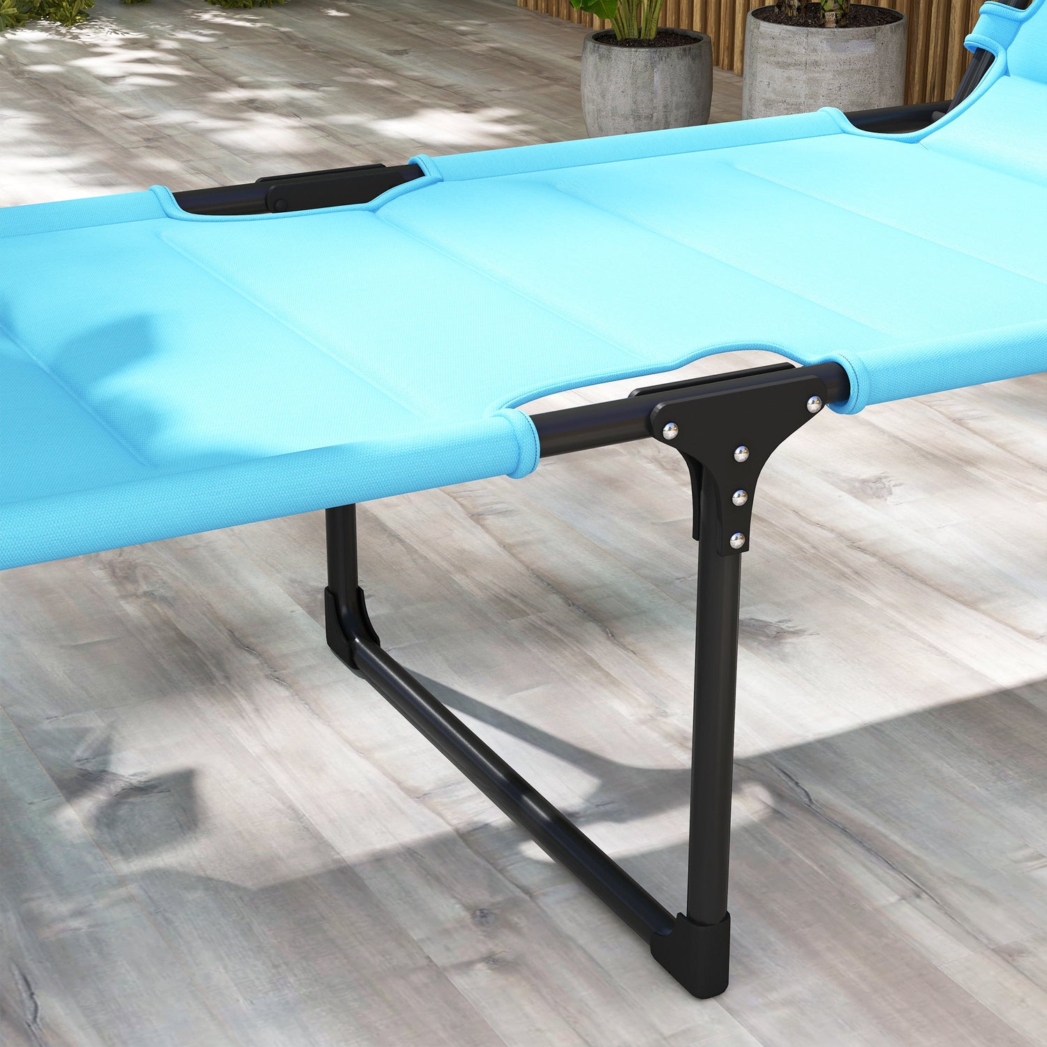 Outdoor Lounge Chair, 4 Position Adjustable Backrest, Folding, Cushioned w/ Sun Shade Roof &amp; Pillow, Blue