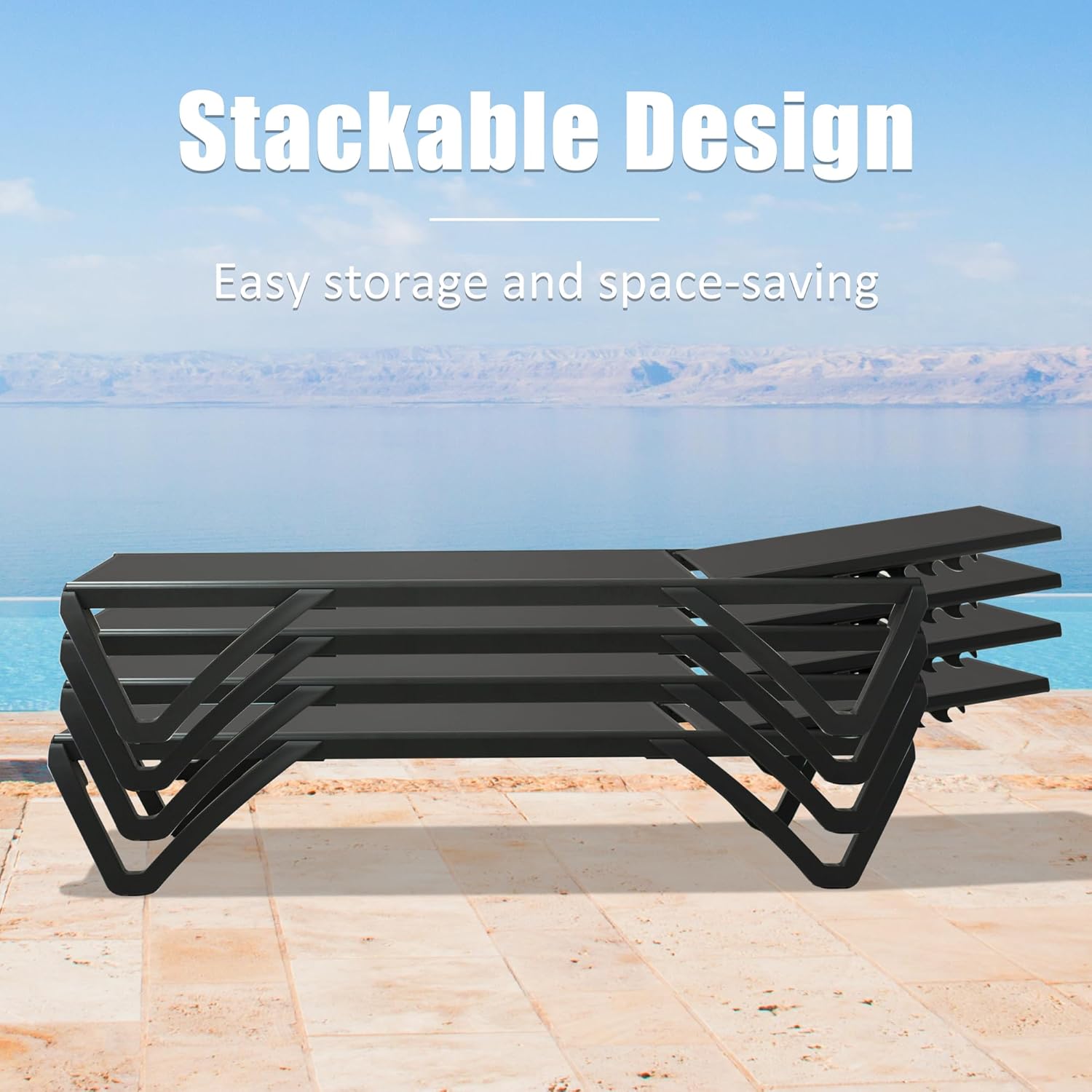 Pool Lounge Chairs Set Of 2, Aluminum Adjustable Outdoor Chaise Lounge With Wheels, All Weather Poolside Chairs For Deck Lawn Patio Backyard, Textilene - Dark Gray