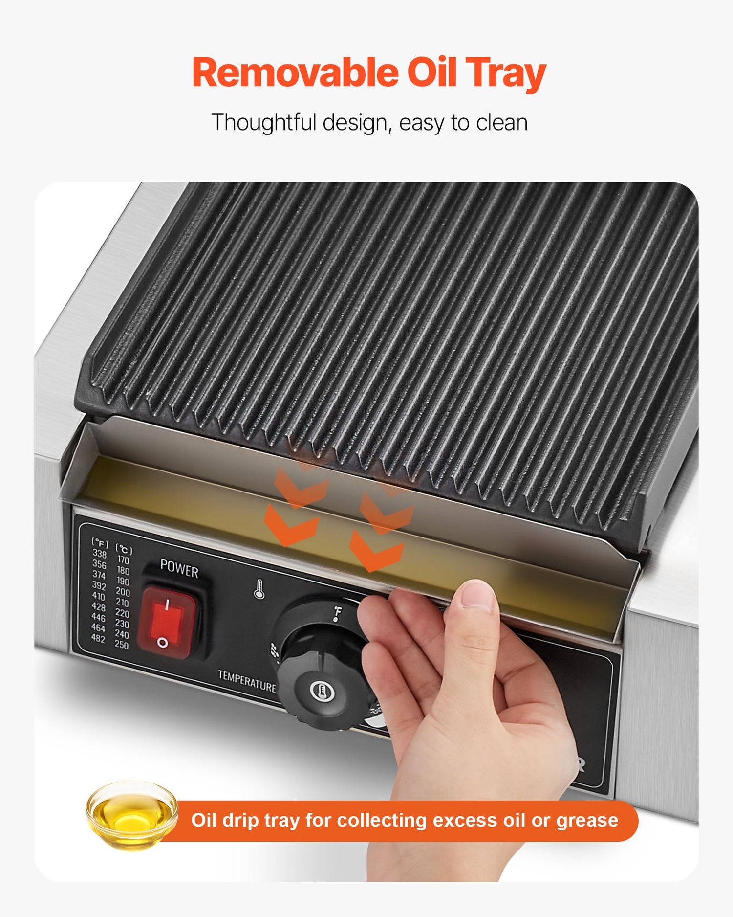 Commercial Panini Grill, 1800W Electric Sandwich Panini Maker, Stainless Steel Sandwichs Press Grill With Handle And Temp Control, 8.8x9 In Full Grooved Enamel Plate For Hamburger Steak Bacon