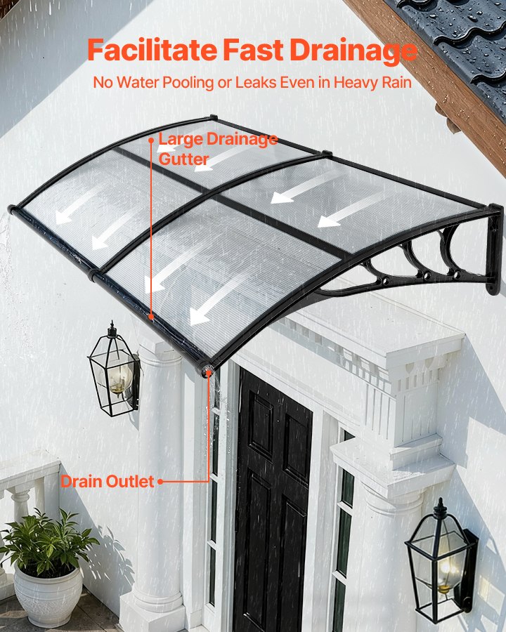 Awnings For Door Entrance, 38 X 78 In, Exterior Front Door Window Awnings With Drainage &amp; ABS Bracket, Rain Snow Sun Protection, Overhang Polycarbonate Door Canopy For Porch Patio, Clear