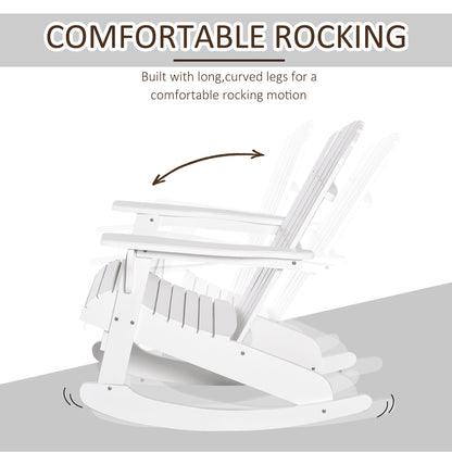 Wooden Adirondack Rocking Chair Outdoor Lounge Chair Fire Pit Seating with Slatted Wooden Design, Fanned Back, White