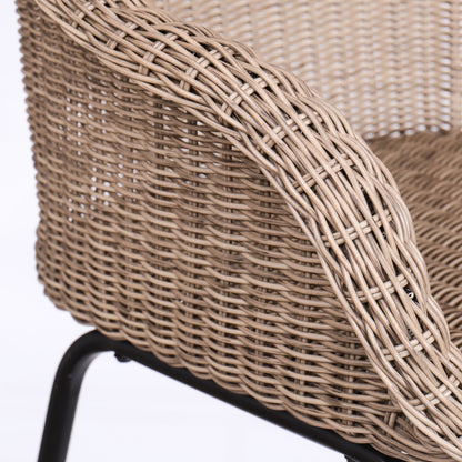 Light Brown Outdoor Metal Wicker Barstool Set of 2 with Iron Frames