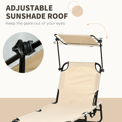 Folding Chaise Lounge Pool Lounge Chairs Set of 2, Outdoor Sun Tanning Chairs with Canopy Shade, Reclining Back, Steel Frame and Side Pocket for Beach, Yard, Patio, Tan