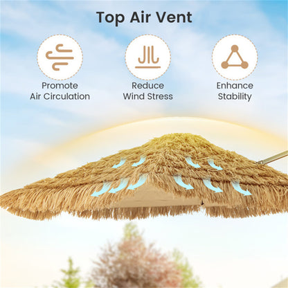 9.5ft Tropical-Style Outdoor Umbrella Natural Black - 2-Tier Vented, Sun Protection, Backyard Poolside Decor