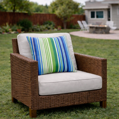 2 Pack Outdoor Throw Pillows, Waterproof &amp; Fade-Resistant Patio Cushions For Garden, Porch, Poolside Furniture - Soft &amp; Comfortable Decorative Pillow Covers 18x18 Inch, Striped Rich Navy Blue