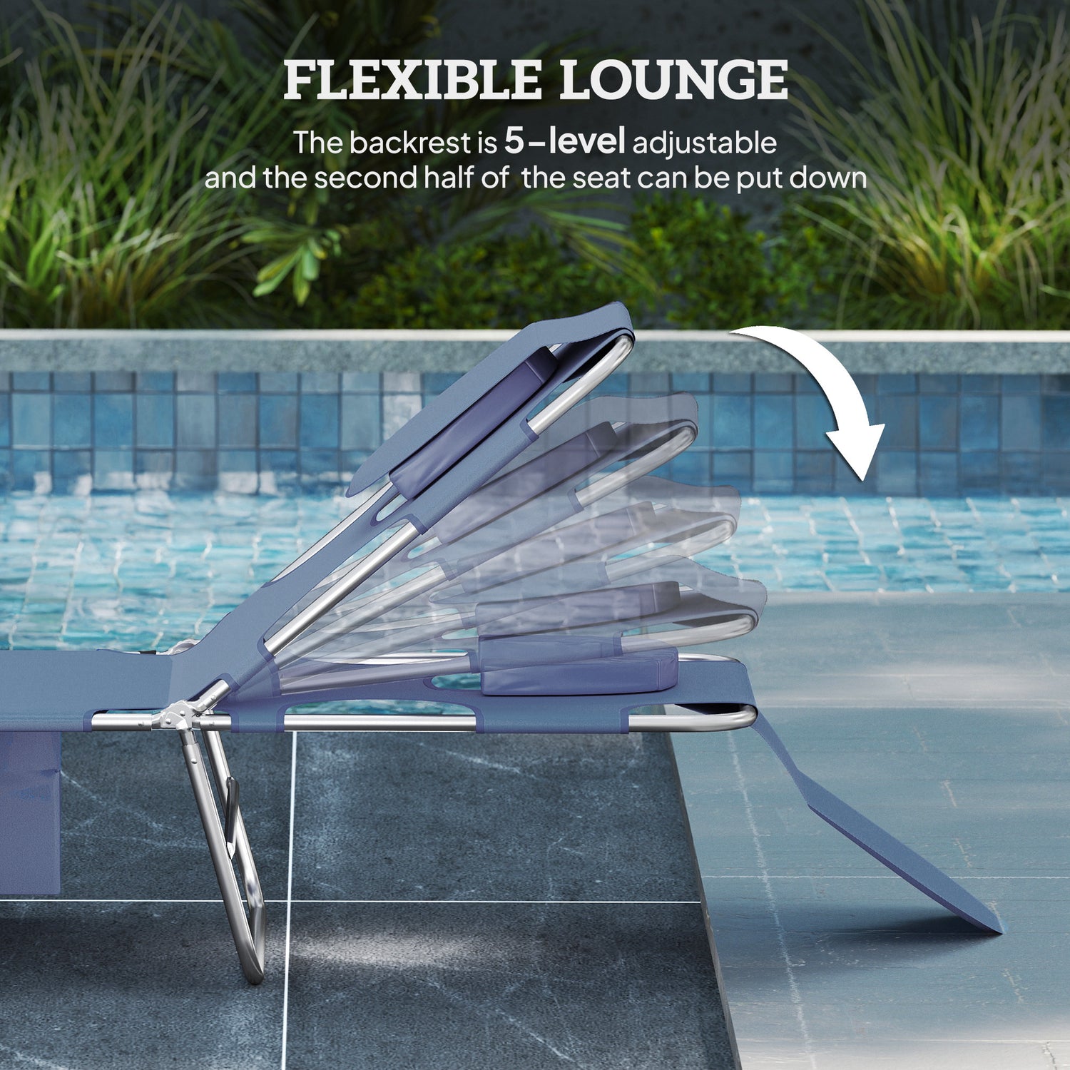 Folding Outdoor Chaise Lounge Sun Tanning Chair with Face Cavity, Pillow, 5-level Adjustable for Beach, Pool, Gray