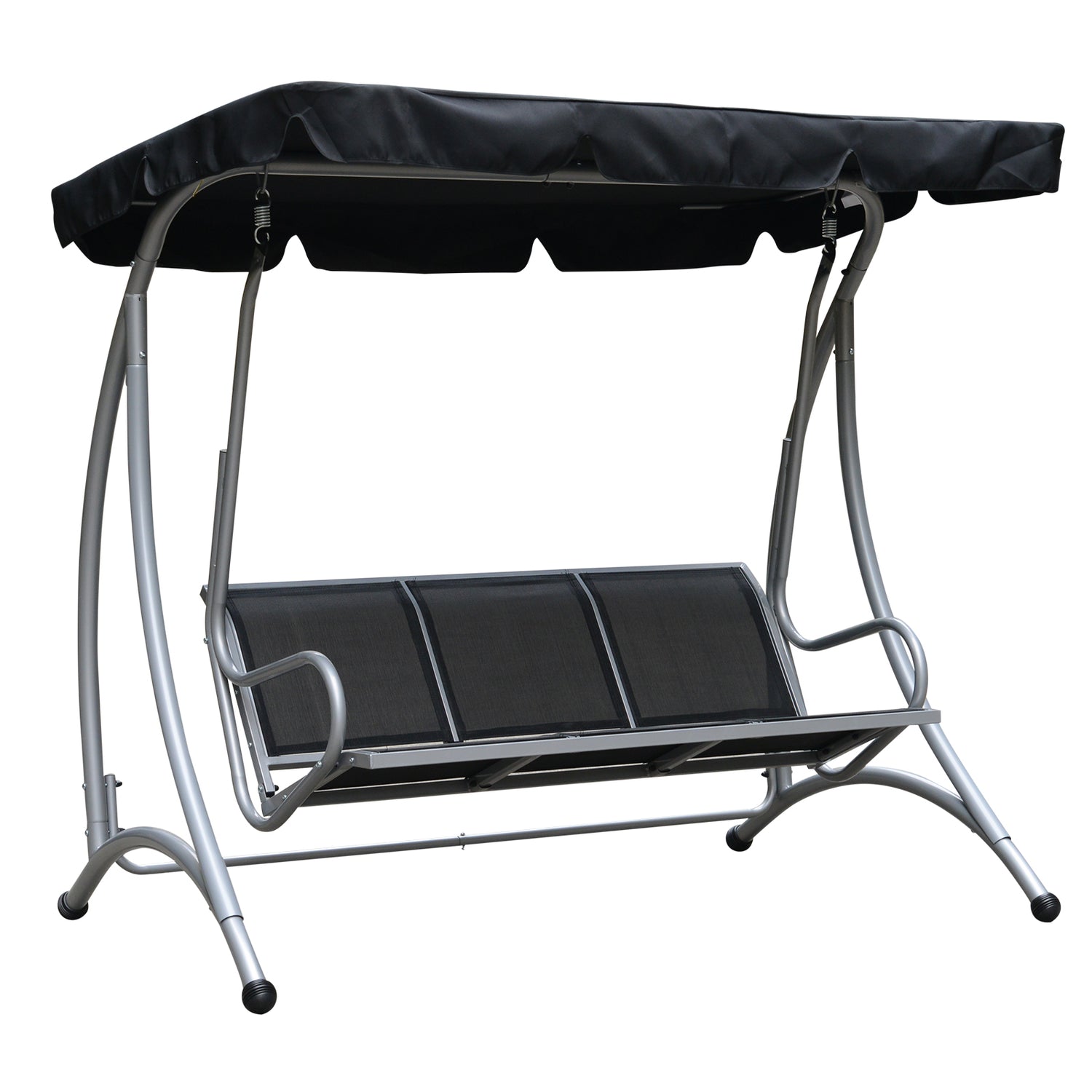 3-Seat Outdoor Porch Swing Chair, Patio Swing Glider with Adjustable Canopy, Breathable Seat, and Steel Frame for Garden, Poolside, Backyard, Black