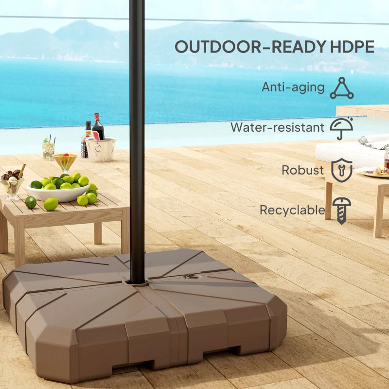 Square Patio Umbrella Base, Cantilever Offset Umbrella Base Heavy Duty Outdoor Umbrella Stand Base, Filled Up To 143lbs With Stand Or 130lbs With Water For Garden Poolside, Brown