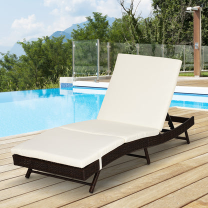 Patio Chaise Lounge, Pool Chair with 5 Position Adjustable Backrest &amp; Cushion, Outdoor PE Rattan Wicker Sun Tanning Seat, 78.75" x 28" x 35", Coffee