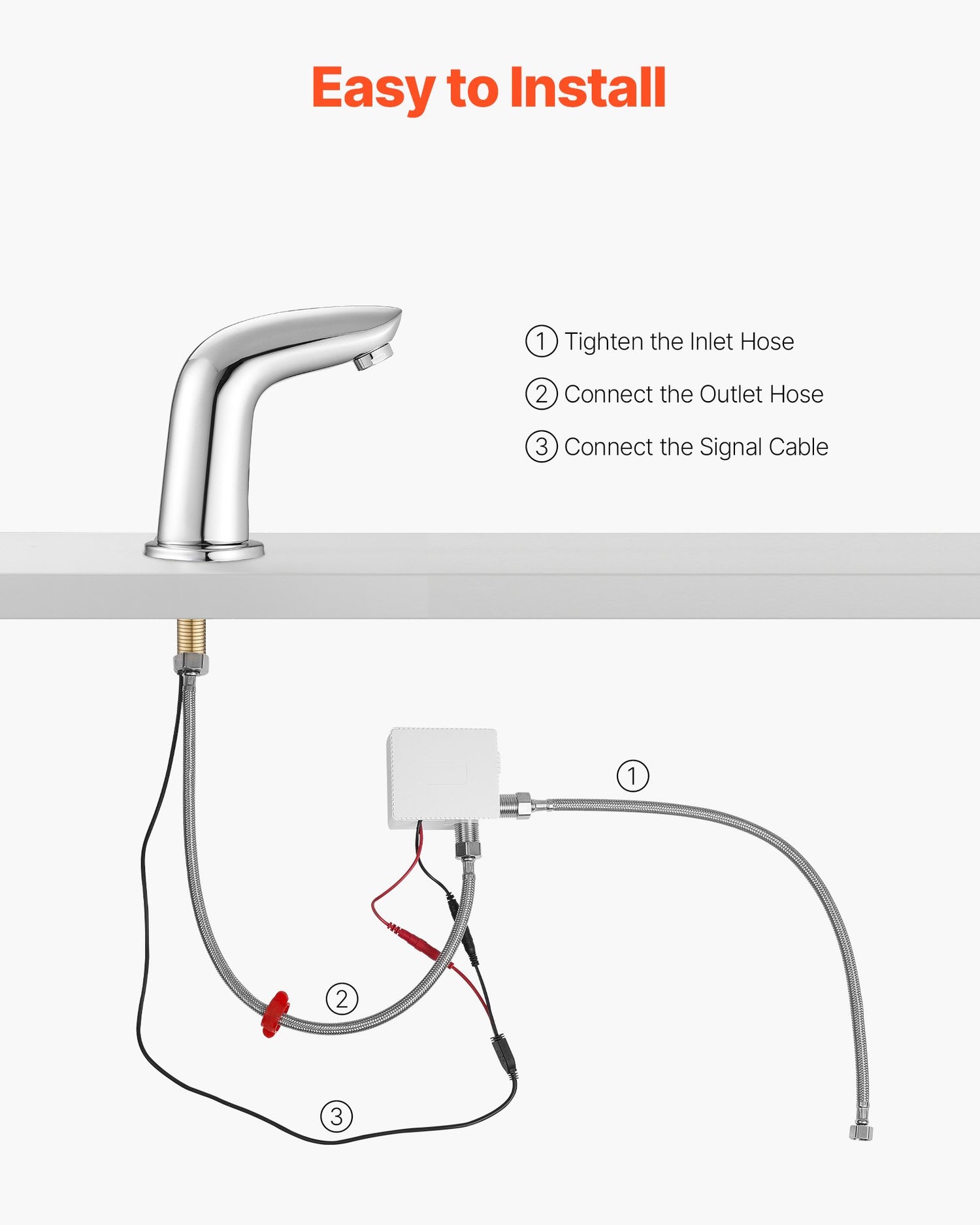 Touchless Bathroom Sink Faucet, Automatic Motion Sensor Restroom Toilet Faucet Cold Water With Hole Cover Plate, Battery Operated For 9/16 In Pipe Commercial Lavatory,Chrome Plated Silver G112M