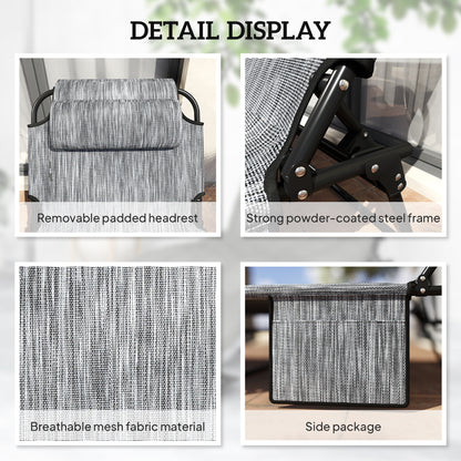 Folding Chaise Lounge Pool Chair with 4-level Reclining Back, Cushion, Side Pocket, Headrest, Gray