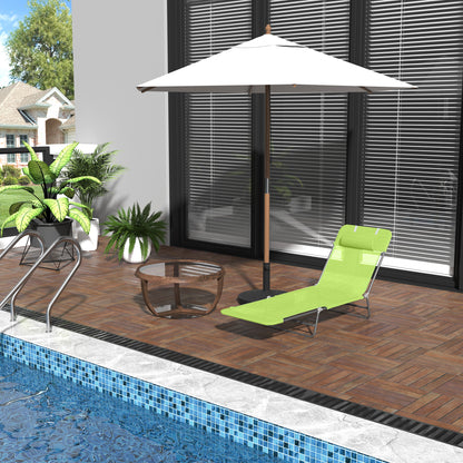 Folding Chaise Lounge Pool Chairs, Outdoor Sun Tanning Chairs with Pillow, Reclining Back, Steel Frame &amp; Breathable Mesh for Beach, Yard, Patio,  Green