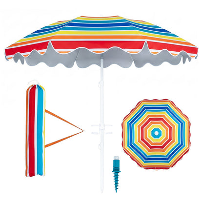 Beach Umbrella 6.5 FT with UPF 50+ Sun Protection &amp; Sand Anchor