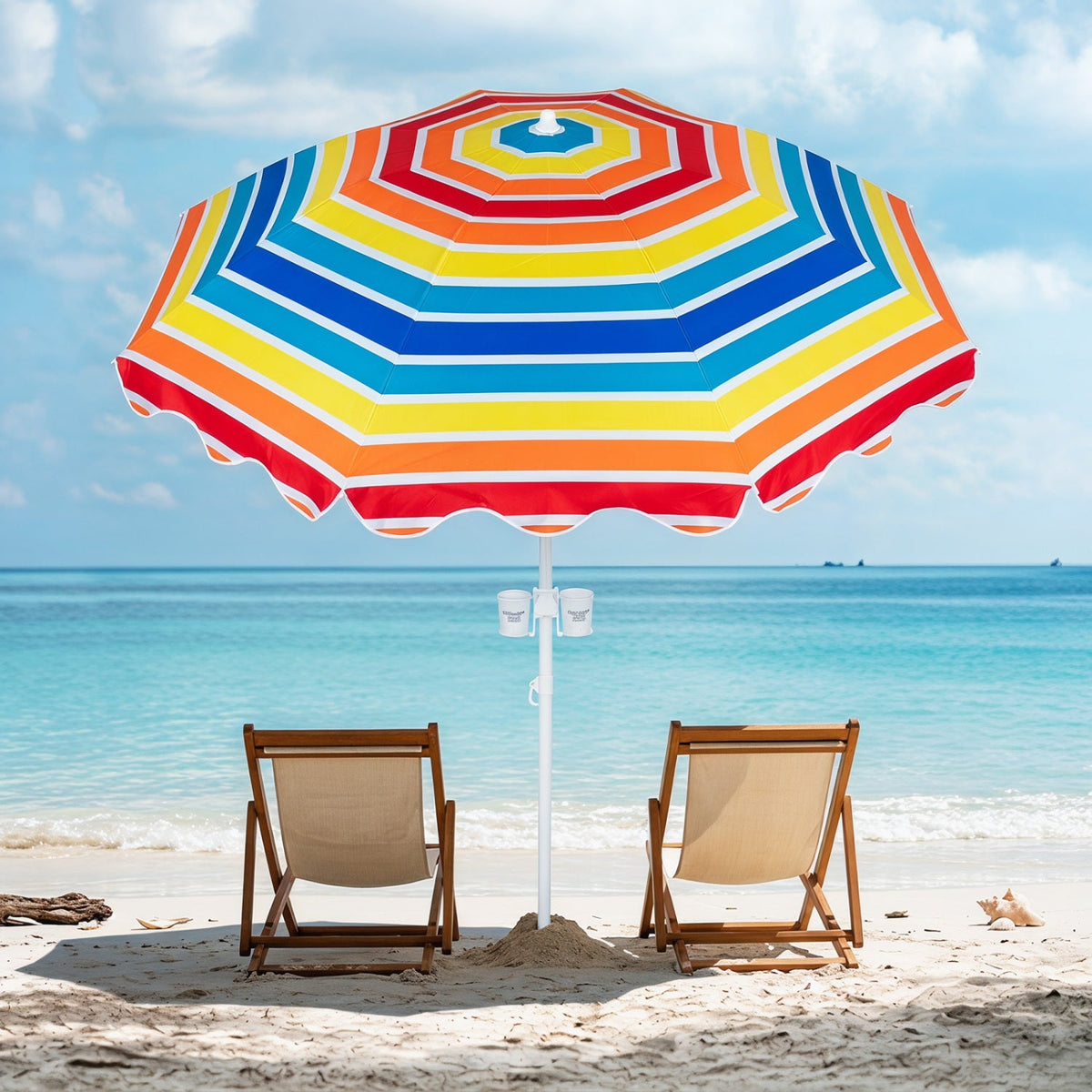 Beach Umbrella 6.5 FT with UPF 50+ Sun Protection &amp; Sand Anchor