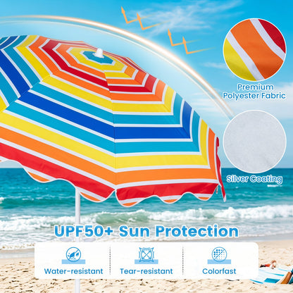 Beach Umbrella 6.5 FT with UPF 50+ Sun Protection &amp; Sand Anchor