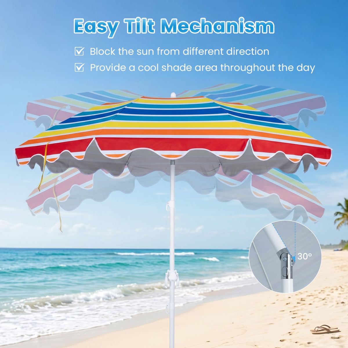 Beach Umbrella 6.5 FT with UPF 50+ Sun Protection &amp; Sand Anchor