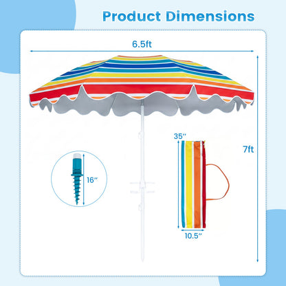 Beach Umbrella 6.5 FT with UPF 50+ Sun Protection &amp; Sand Anchor