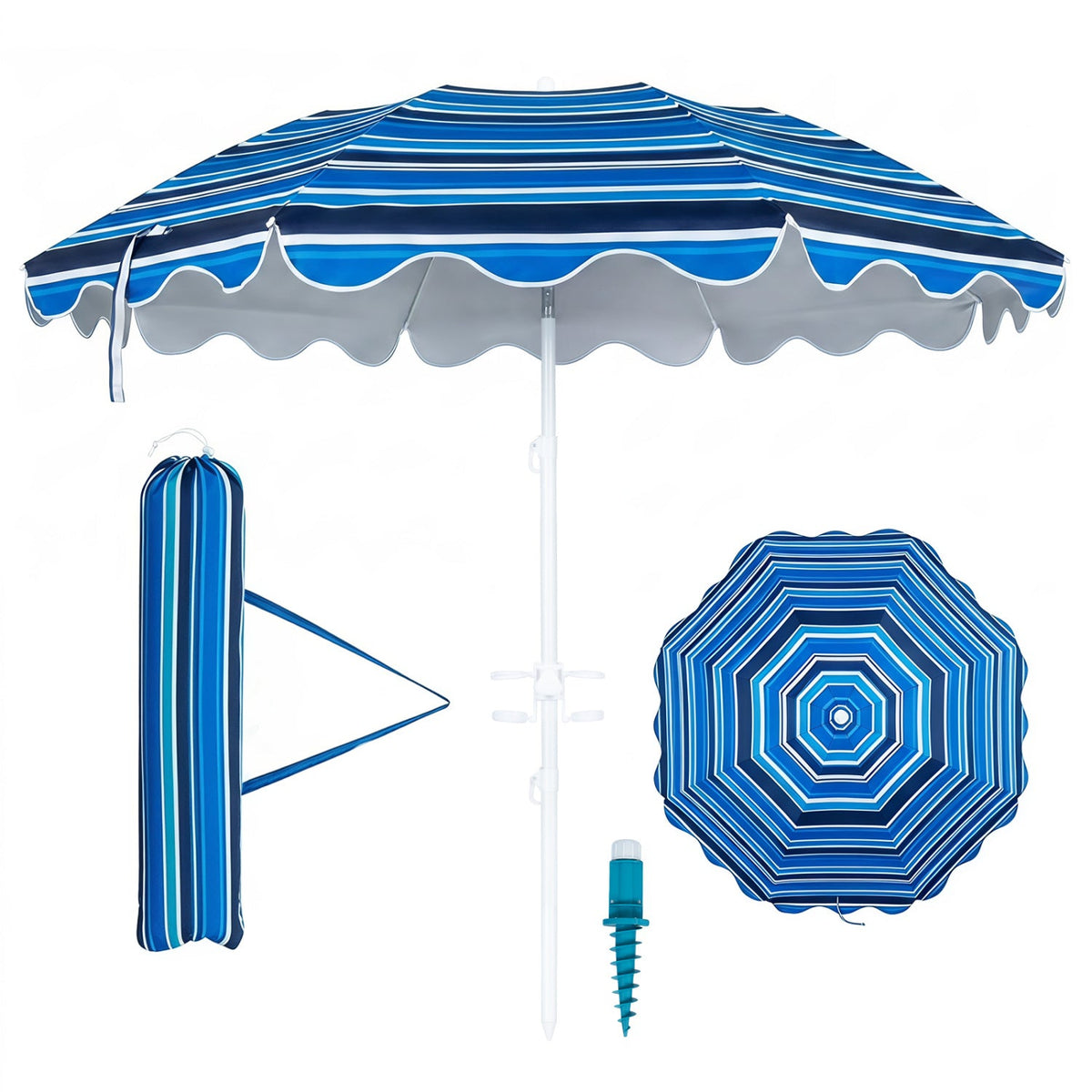Beach Umbrella 6.5 FT with UPF 50+ Sun Protection &amp; Sand Anchor