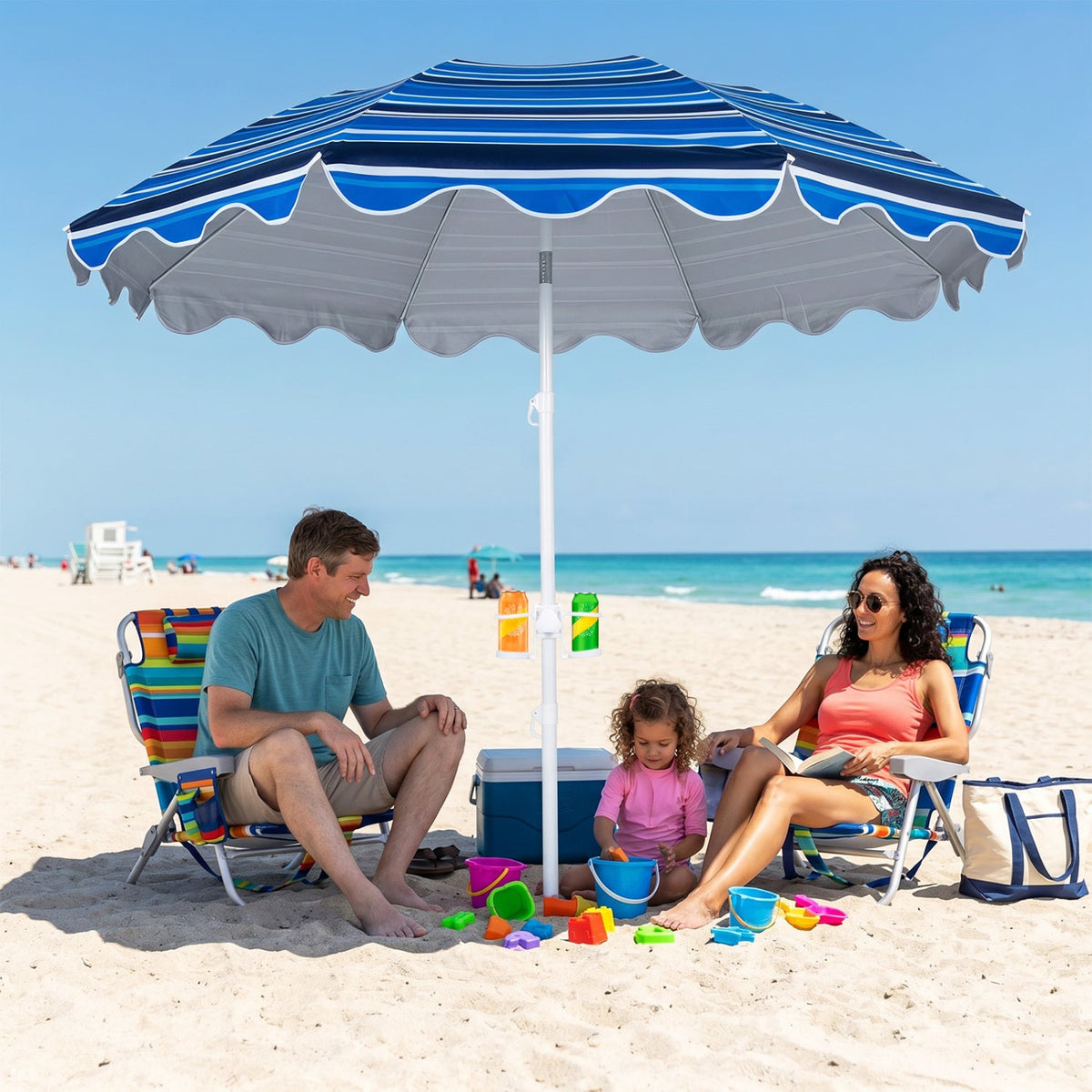Beach Umbrella 6.5 FT with UPF 50+ Sun Protection &amp; Sand Anchor