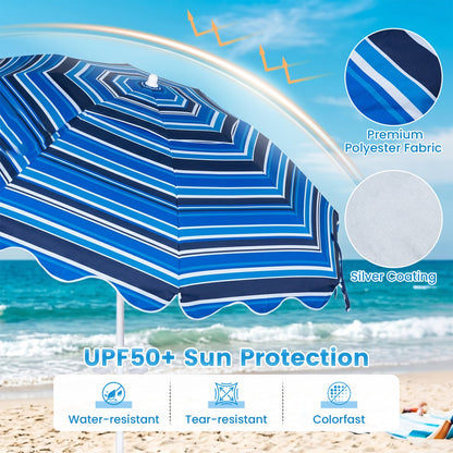 Beach Umbrella 6.5 FT with UPF 50+ Sun Protection &amp; Sand Anchor