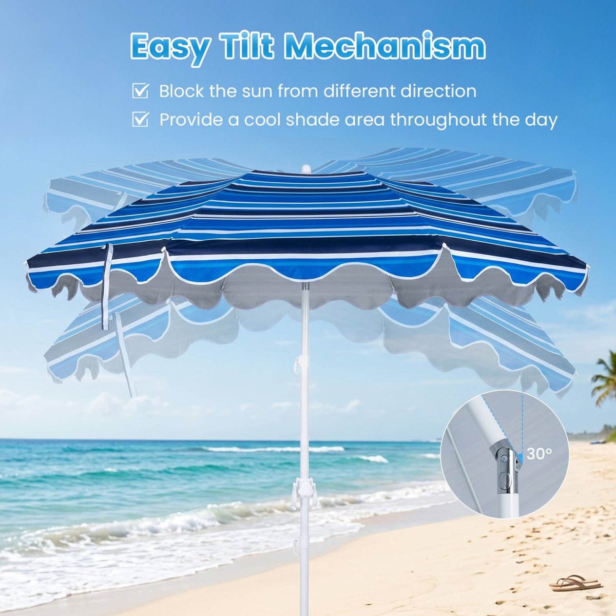 Beach Umbrella 6.5 FT with UPF 50+ Sun Protection &amp; Sand Anchor