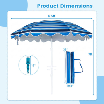 Beach Umbrella 6.5 FT with UPF 50+ Sun Protection &amp; Sand Anchor