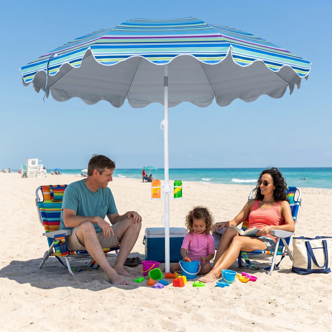 Beach Umbrella 6.5 FT with UPF 50+ Sun Protection &amp; Sand Anchor