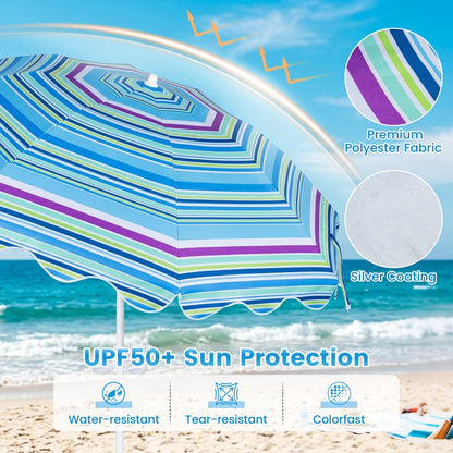 Beach Umbrella 6.5 FT with UPF 50+ Sun Protection &amp; Sand Anchor