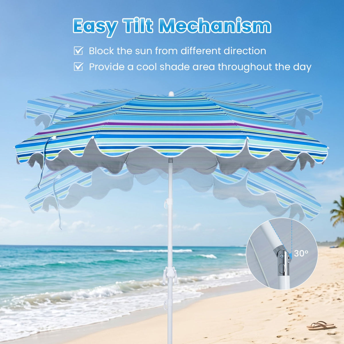 Beach Umbrella 6.5 FT with UPF 50+ Sun Protection &amp; Sand Anchor