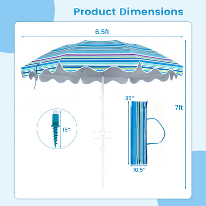 Beach Umbrella 6.5 FT with UPF 50+ Sun Protection &amp; Sand Anchor