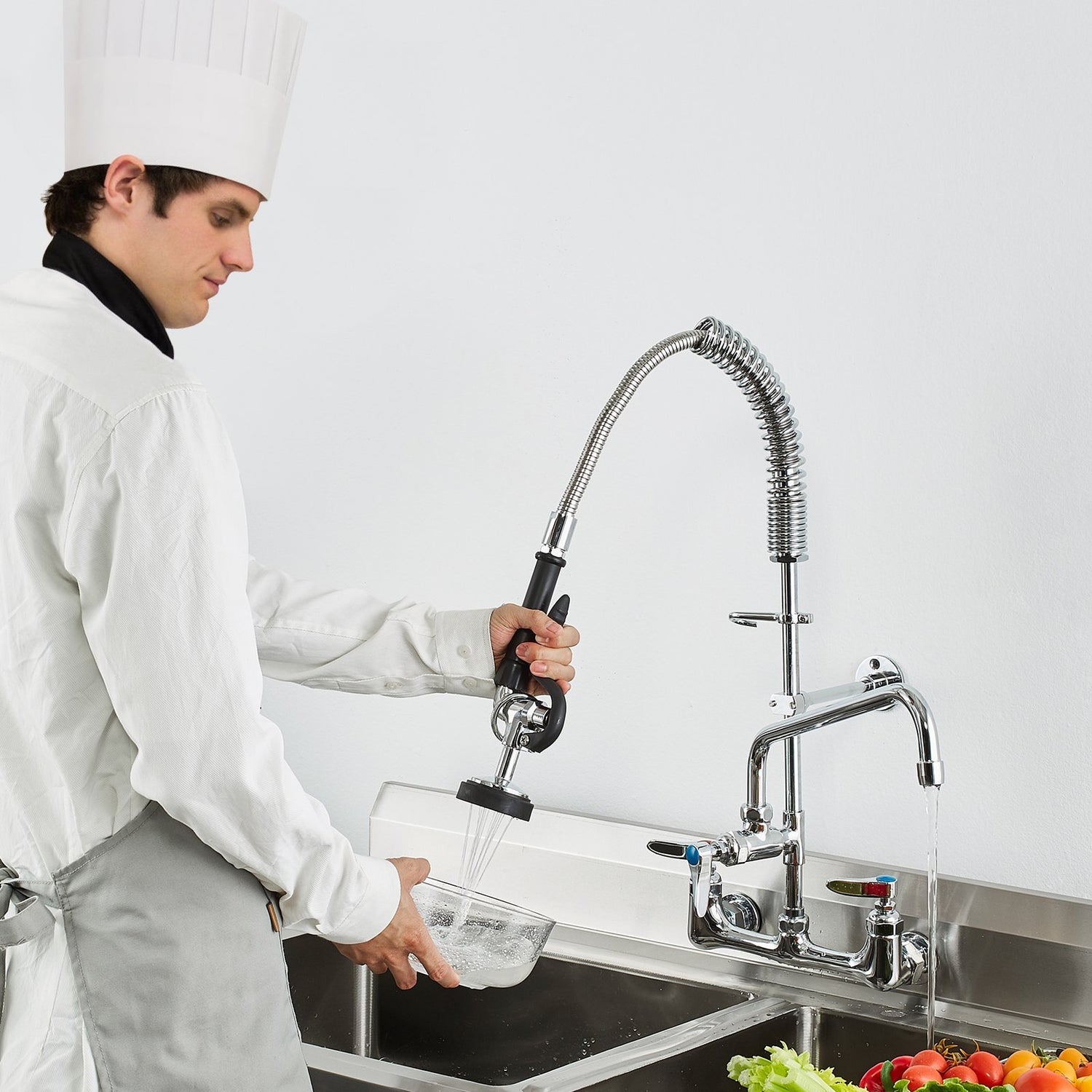 Commercial Faucet With Pre-Rinse Sprayer, 25&