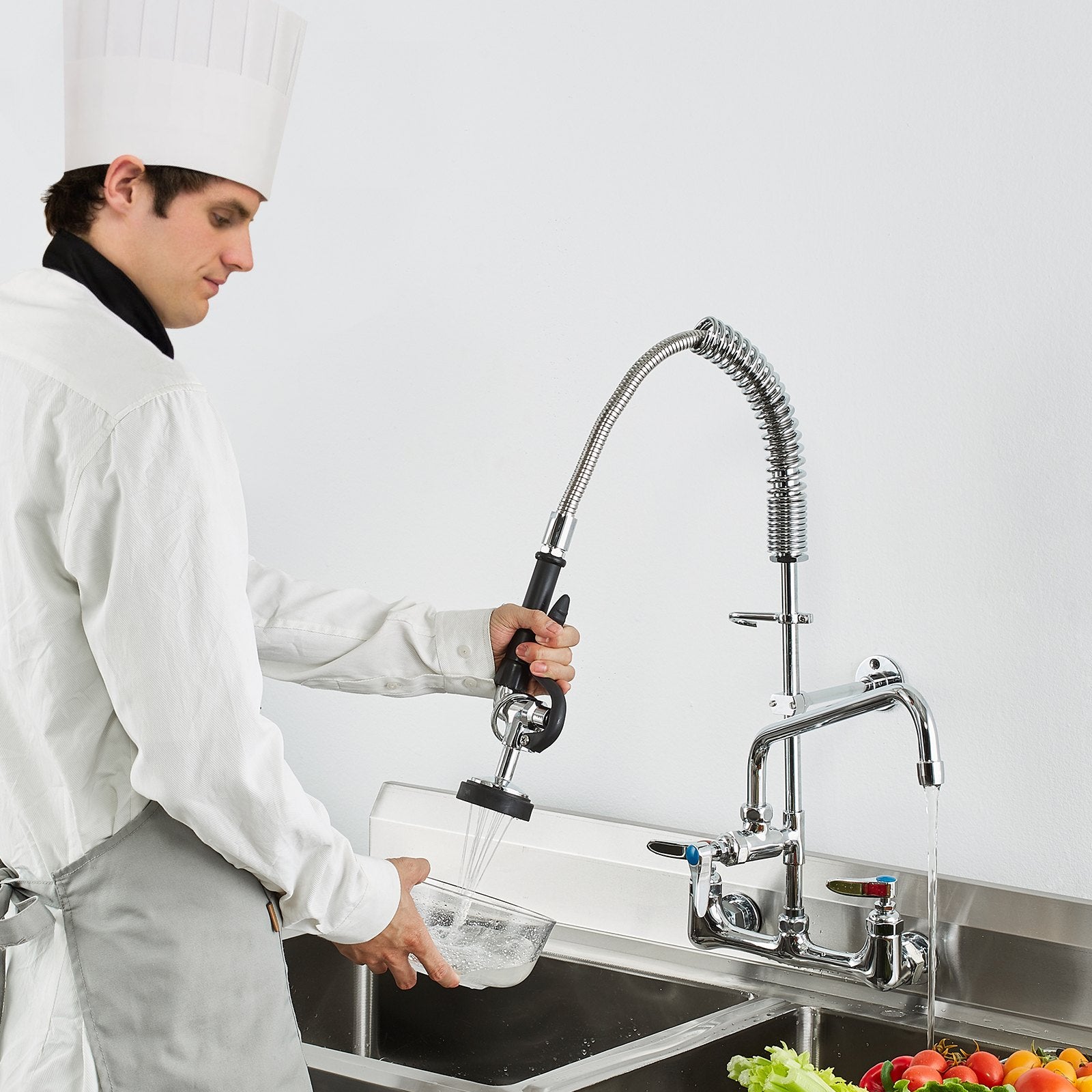 Commercial Faucet With Pre-Rinse Sprayer, 25&