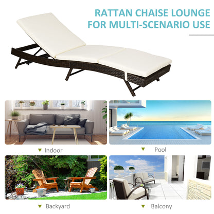 Patio Chaise Lounge, Pool Chair with 5 Position Adjustable Backrest &amp; Cushion, Outdoor PE Rattan Wicker Sun Tanning Seat, 78.75" x 28" x 35", Coffee