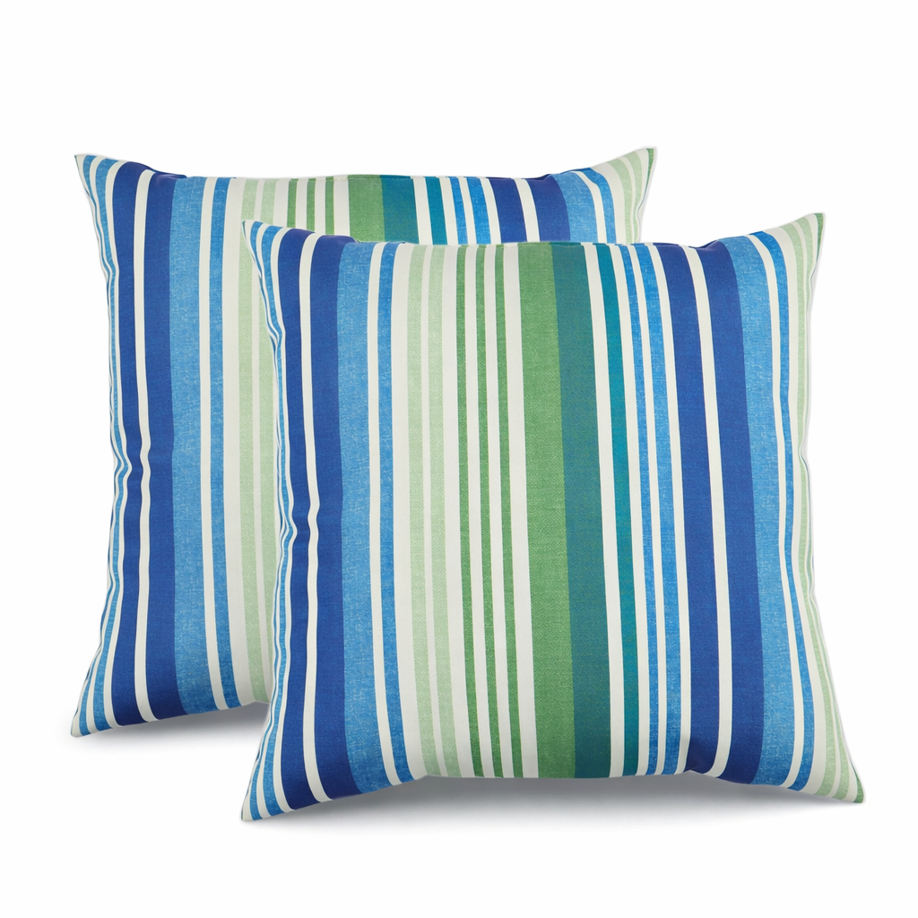 2 Pack Outdoor Throw Pillows, Waterproof &amp; Fade-Resistant Patio Cushions For Garden, Porch, Poolside Furniture - Soft &amp; Comfortable Decorative Pillow Covers 18x18 Inch, Striped Rich Navy Blue