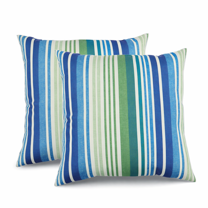 2 Pack Outdoor Throw Pillows, Waterproof &amp; Fade-Resistant Patio Cushions For Garden, Porch, Poolside Furniture - Soft &amp; Comfortable Decorative Pillow Covers 18x18 Inch, Striped Rich Navy Blue