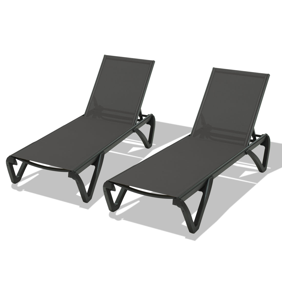 Pool Lounge Chairs Set Of 2, Aluminum Adjustable Outdoor Chaise Lounge With Wheels, All Weather Poolside Chairs For Deck Lawn Patio Backyard, Textilene - Dark Gray