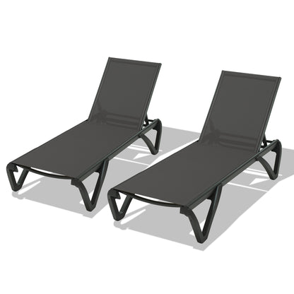 Pool Lounge Chairs Set Of 2, Aluminum Adjustable Outdoor Chaise Lounge With Wheels, All Weather Poolside Chairs For Deck Lawn Patio Backyard, Textilene - Dark Gray