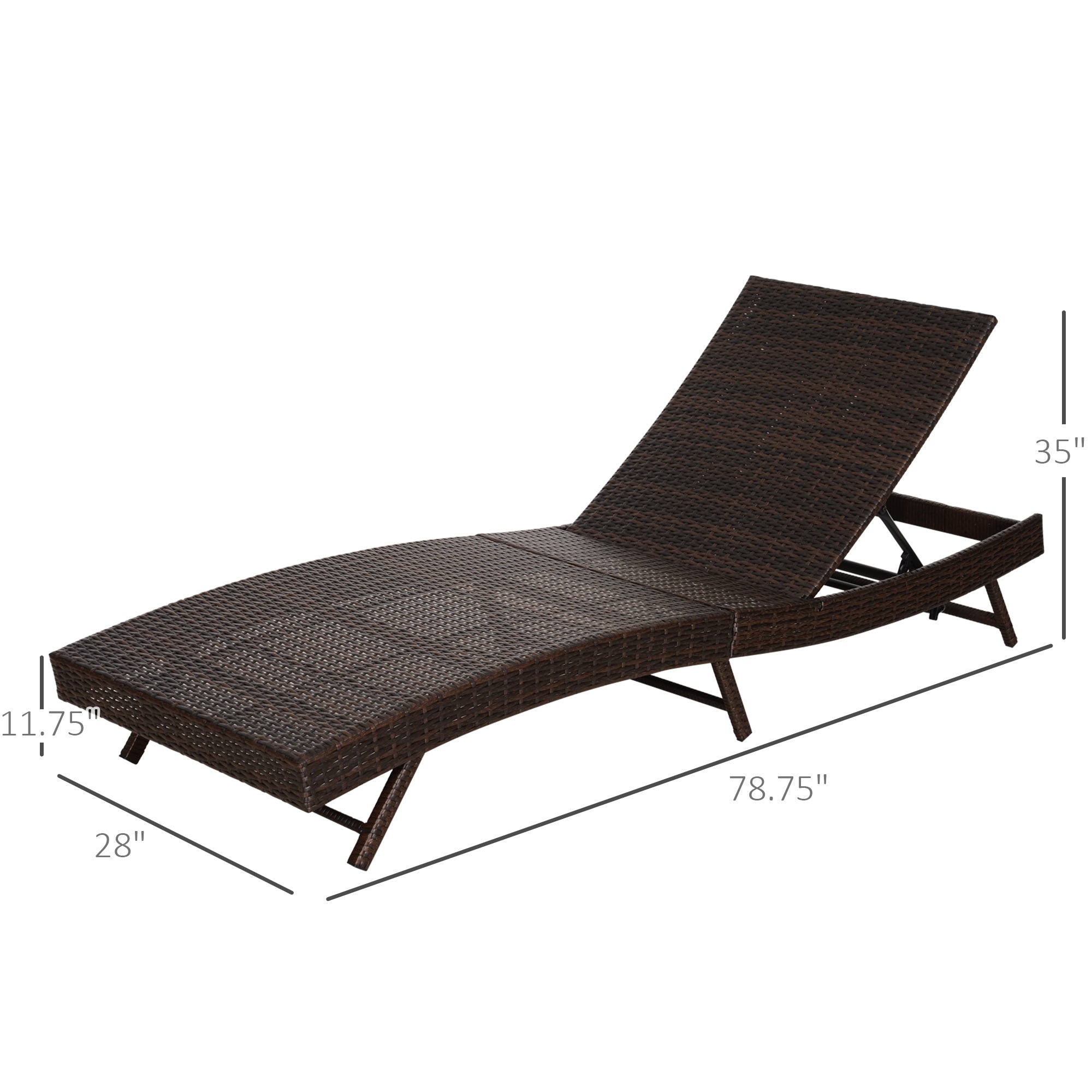 Patio Chaise Lounge, Pool Chair with 5 Position Adjustable Backrest &amp; Cushion, Outdoor PE Rattan Wicker Sun Tanning Seat, 78.75" x 28" x 35", Coffee