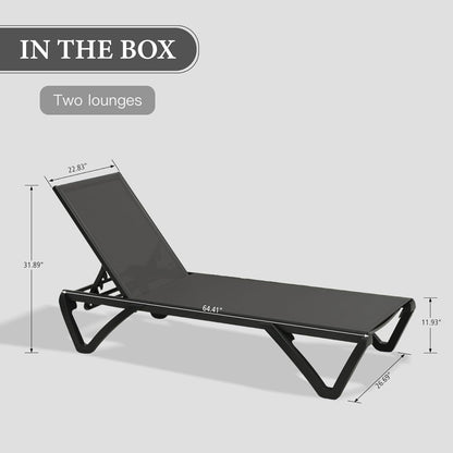 Pool Lounge Chairs Set Of 2, Aluminum Adjustable Outdoor Chaise Lounge With Wheels, All Weather Poolside Chairs For Deck Lawn Patio Backyard, Textilene - Dark Gray