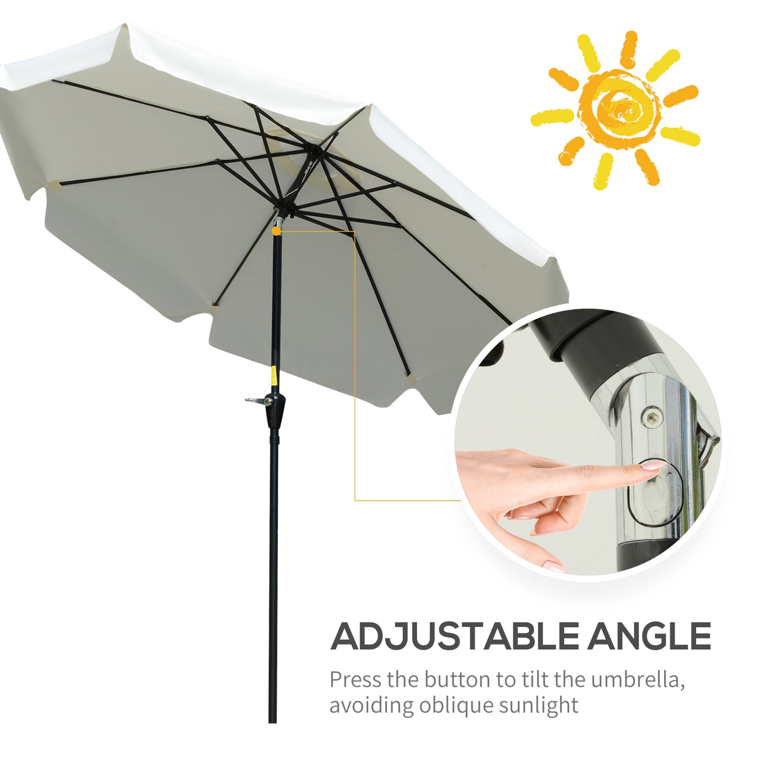 2.7m Patio Parasol Garden Umbrellas Outdoor Sun Shade Table Umbrella With Tilt, Crank, 8 Ribs, Ruffles, White