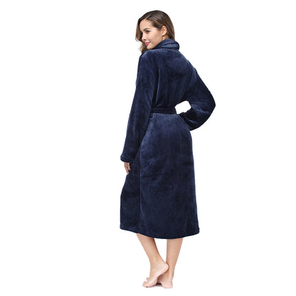 Solid Color Collar Robe For Women In Navy Blue