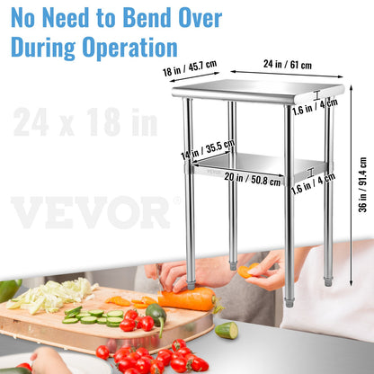 Stainless Steel Prep Table, 24 X 18 X 36 Inch, 600lbs Load Capacity Heavy Duty Metal Worktable With Adjustable Undershelf &amp; Feet, Commercial Workstation For Kitchen Restaurant GarageBackyard