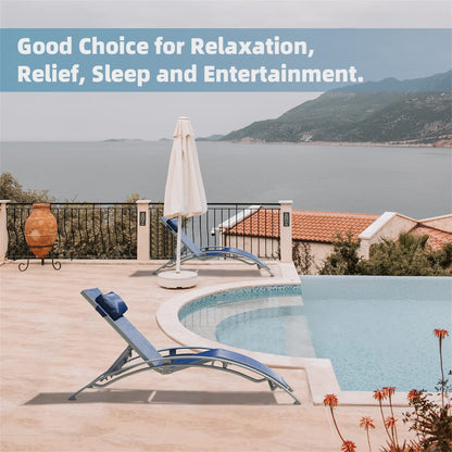 Outdoor Chaise Lounge Set Of 2 Patio Recliner Chairs With Adjustable Backrest And Removable Pillow For Indoor&amp;Outdoor Beach Pool Sunbathing Lawn  Blue,2 Lounge Chair