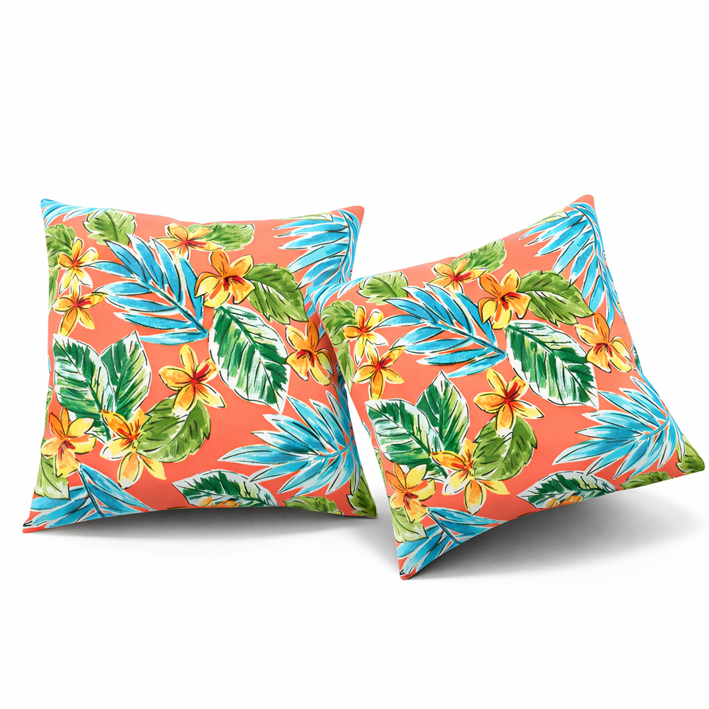 2 Pack Outdoor Throw Pillows, Waterproof &amp; Fade-Resistant Patio Cushions For Garden, Porch, Poolside Furniture - Soft &amp; Comfortable Decorative Pillow Covers 18x18 Inch, Bright Coral Pink